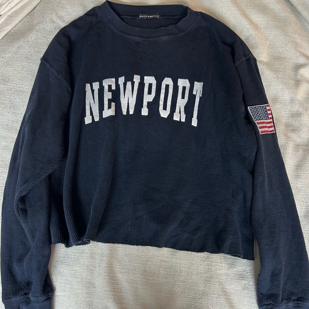 Brandy Melville Long sleeve Newport Top, navy blue, one size fits all